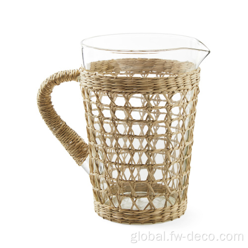 Drinking Glasses rattan wrapped glass water pitcher with cups Factory